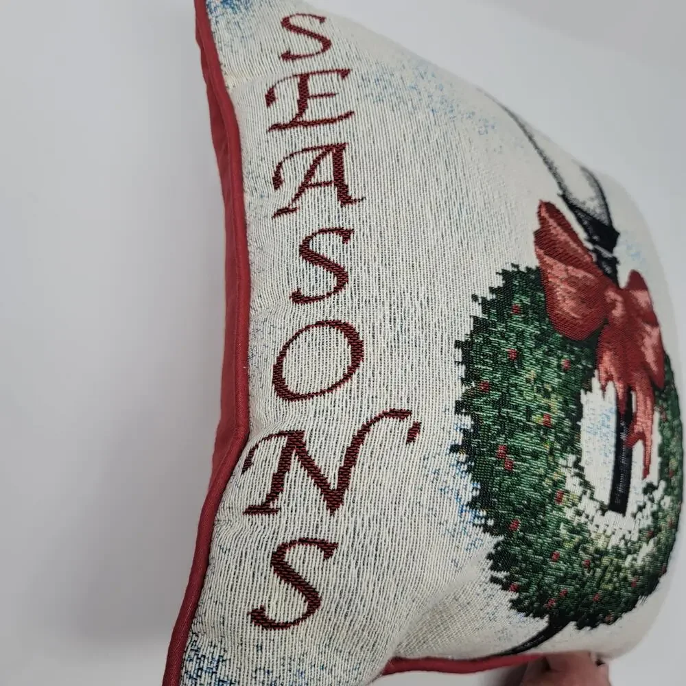 Christmas Needlepoint Tapestry Pillow Lamp Post Wreath Seasons Greetings